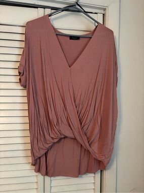 Draped Mauve V-Neck Wrap-Front Blouse